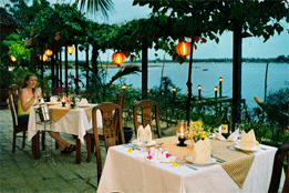 The Vinh Hung resort restaurant offers romantic views of the Thu Bon River.